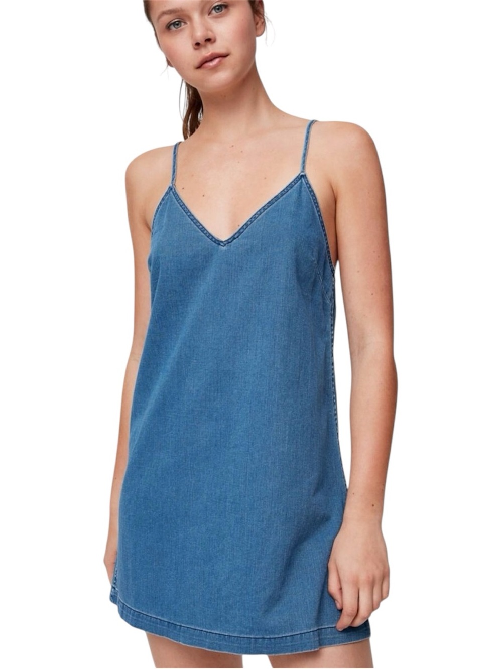 Aritzia Wilfred Free Vivienne Blue Denim Jean Mini Slip Dress Size Xsmall